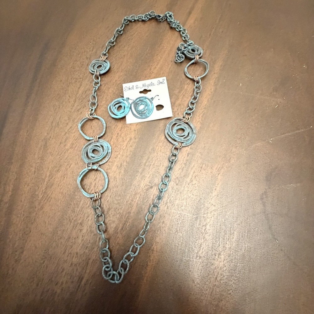 NWT Ethel & Myrtle Copper Verdigris Patina Necklace And Earring Set 18 - 21"